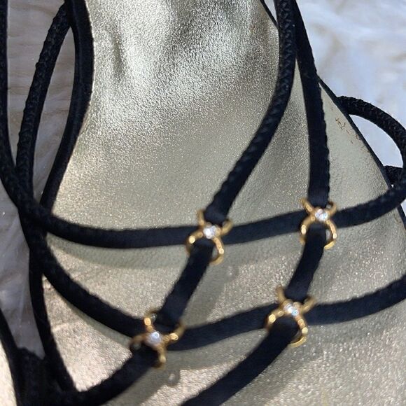 Escada Sandals womens size 6 rhinestones Metallic strappy Satin Made In Italy - Picture 7 of 10